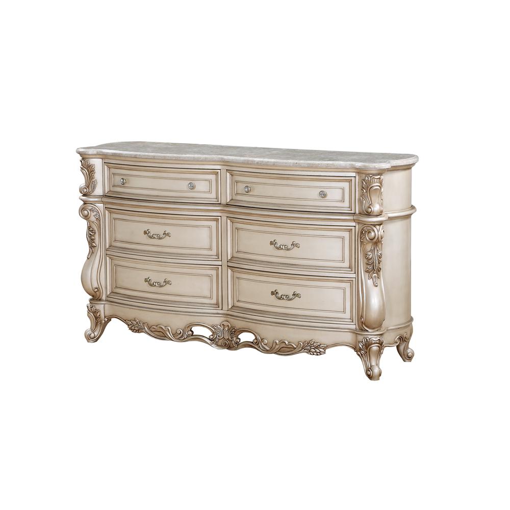 Image of Gorsedd Dresser W/Marble Top, Marble & Antique White  (27445)