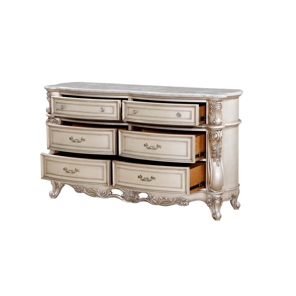 Gorsedd Dresser W/Marble Top, Marble & Antique White  (27445)