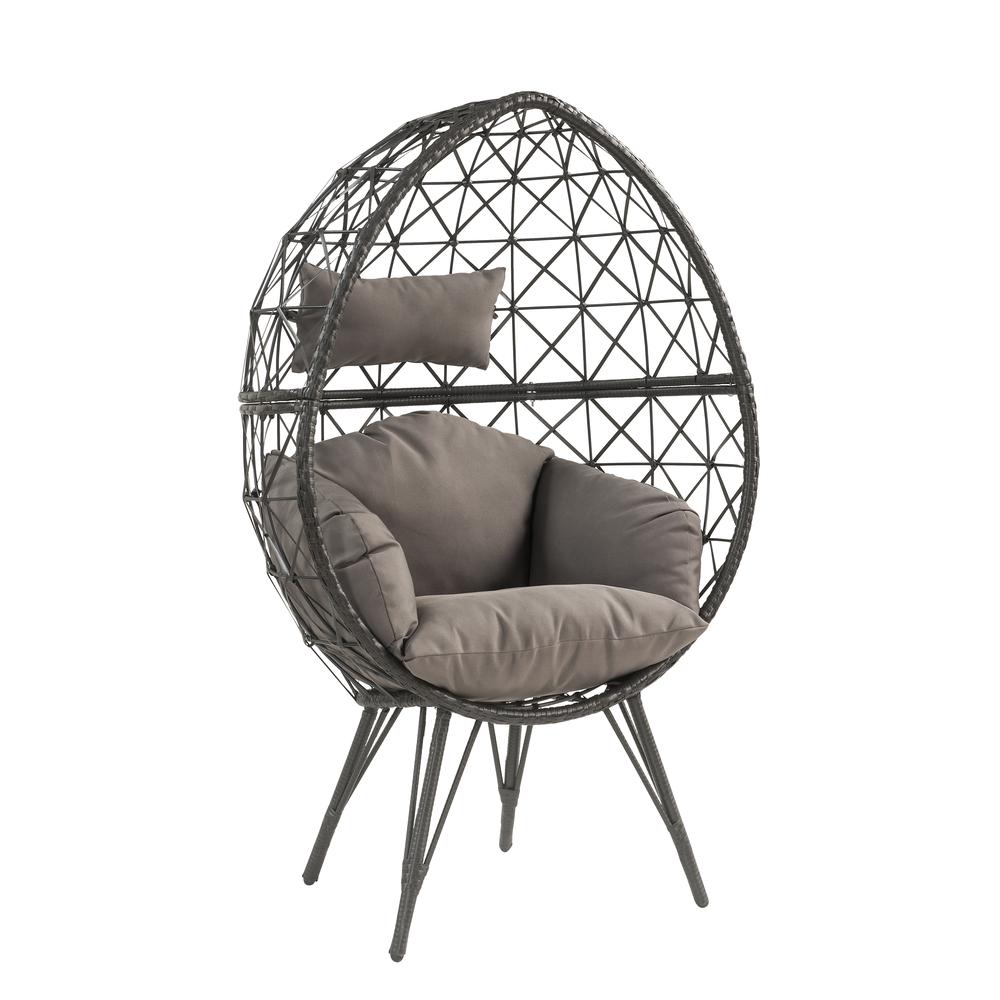 Image of Aeven Patio Lounge Chair, Light Gray Fabric & Black Wicker (45111)