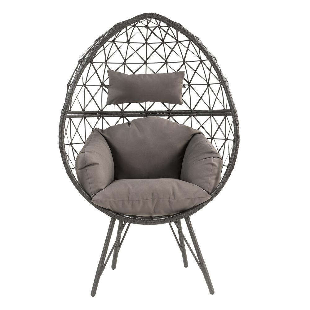 Aeven Patio Lounge Chair, Light Gray Fabric & Black Wicker (45111)