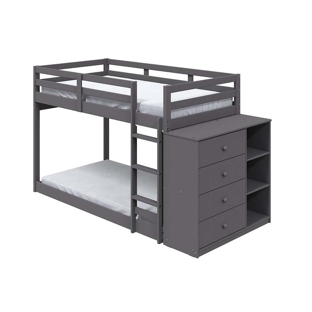 Image of Gaston Gray Finish Twin/Twin Bunk Bed W/Cabinet