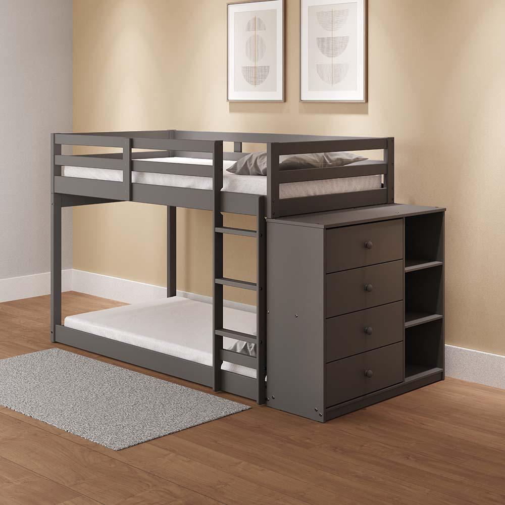 Gaston Gray Finish Twin/Twin Bunk Bed W/Cabinet
