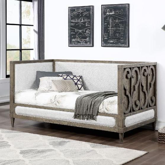 Image of Artesia Tan Fabric & Salvaged Natural Finish Twin Daybed
