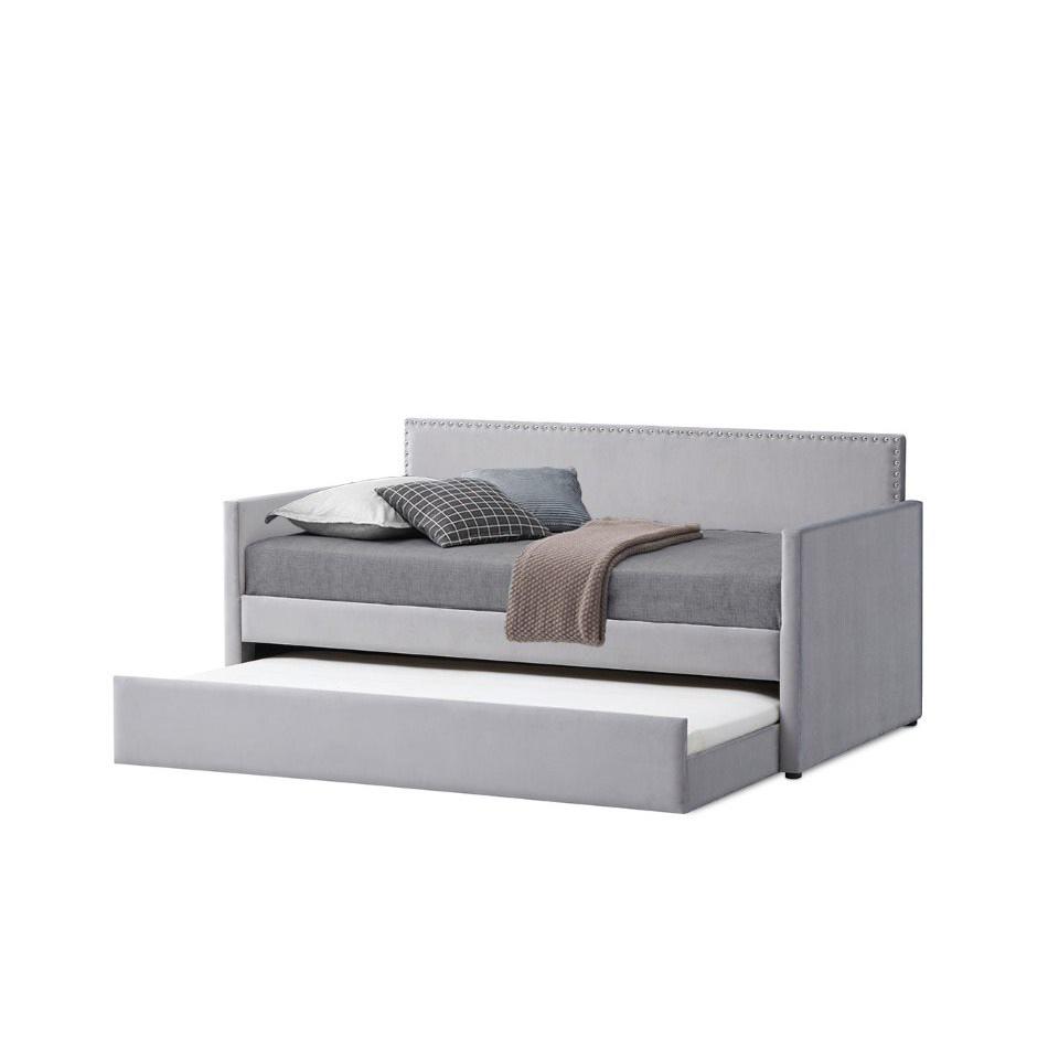 Image of Anton Velvet Twin Daybed With Trundle, Grey