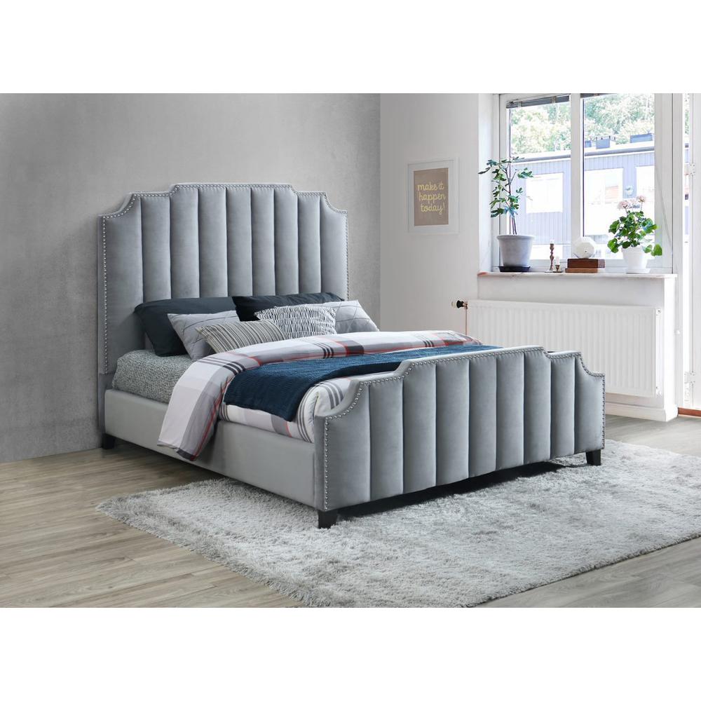 Velvet Queen Size Bed With Nail Heads Headboard And Footboard
