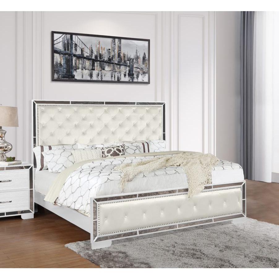 Anzell King Bed With Mirror Trim, White
