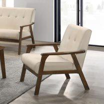 Iven Mid-Century Wood Arm Chair, Cream