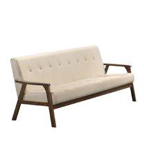 Iven Mid-Century Wood Arm Sofa, Cream