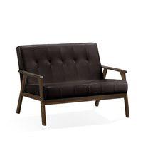 Iven Mid-Century Wood Arm Love Seat, Dark Brown