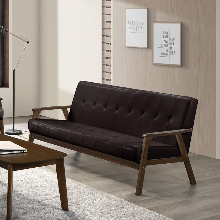 Iven Mid-Century Wood Arm Sofa, Dark Brown