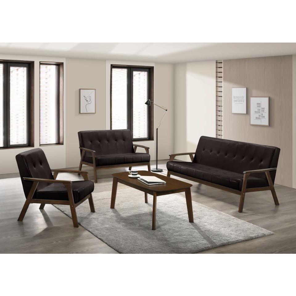 Iven Mid Century Wood Arm 4Pc Living Room Set, Dark Brown