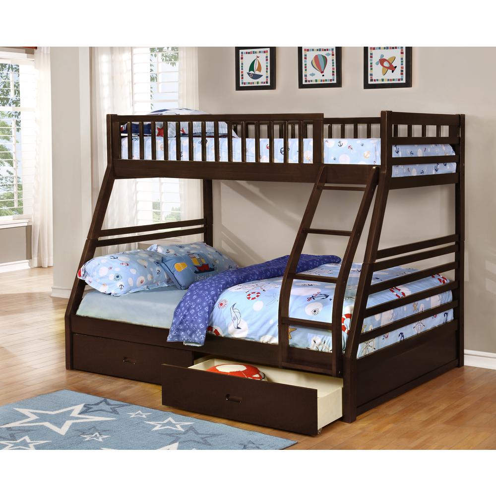 This is the image of Sofia Twin over Full Bunk Bed with 2 Drawers - Espresso