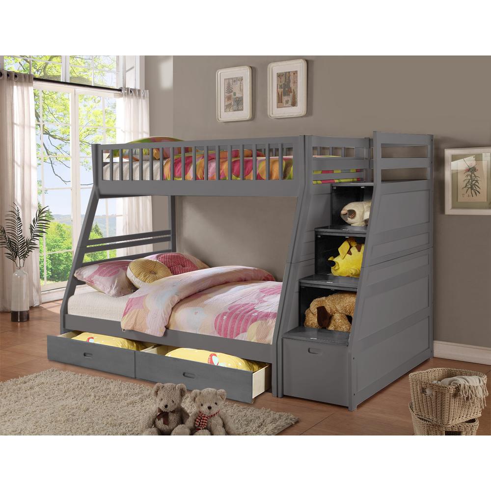 Sofia Twin Over Full Bunk Bed with 2 Drawers and Staircase Storage - Rustic Grey