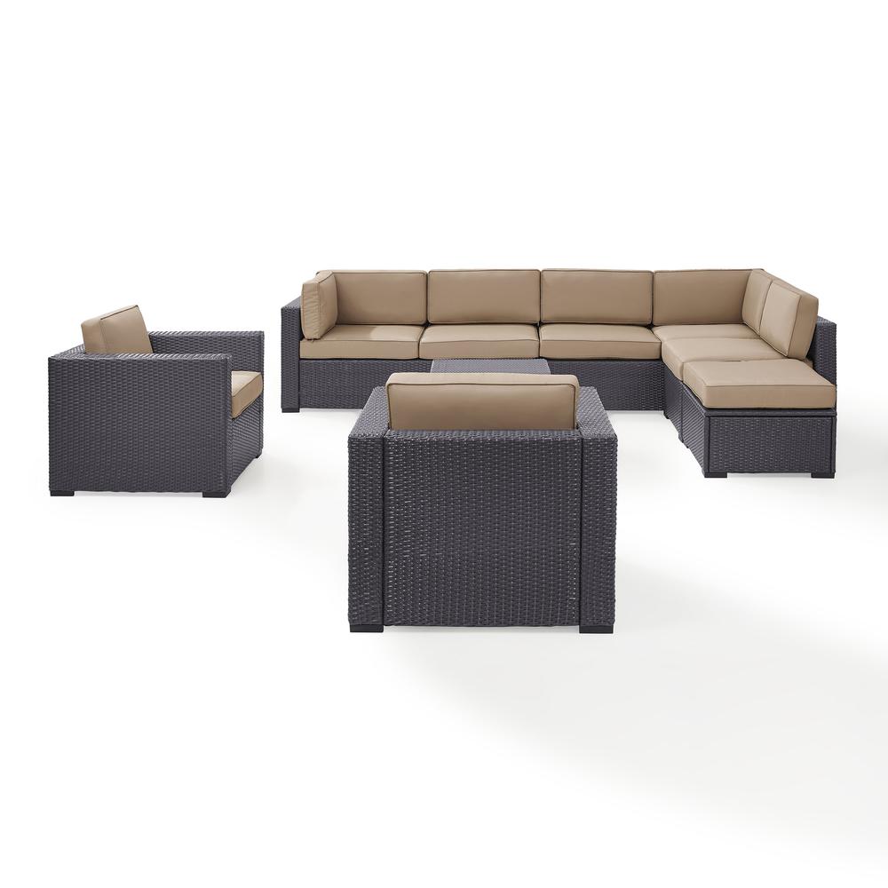 Biscayne 7Pc Outdoor Wicker Sectional Set Mocha/Brown - Armless Chair, Coffee Table, Ottoman, 2 Loveseats, & 2 Arm Chairs