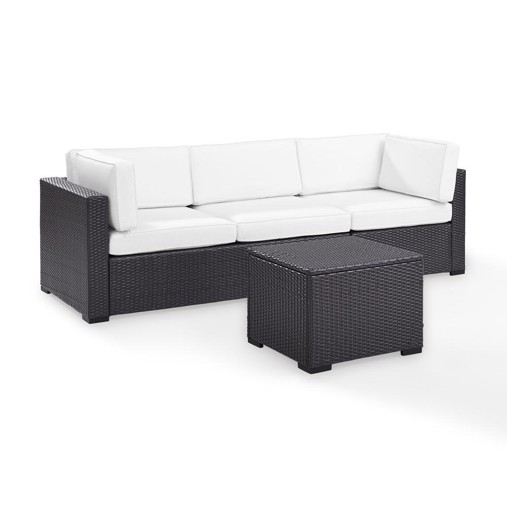 Biscayne 3Pc Outdoor Wicker Sofa Set White/Brown - Loveseat, Corner Chair, & Coffee Table