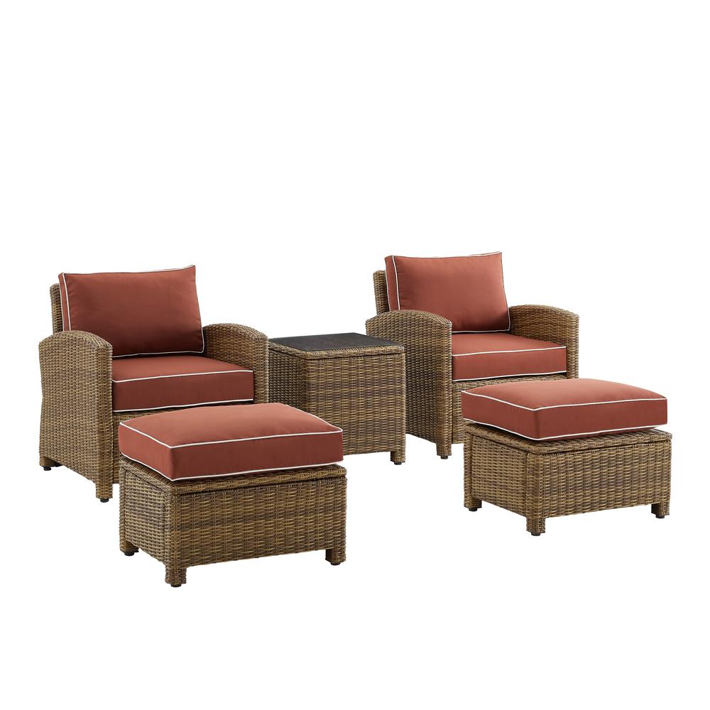Image of Bradenton 5Pc Outdoor Wicker Armchair Set Sangria/ Weathered Brown - Side Table, 2 Arm Chairs & 2 Ottomans