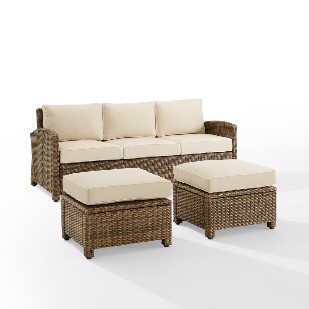 Bradenton 3Pc Outdoor Wicker Sofa Set Sand/Weathered Brown - Sofa & 2 Ottomans