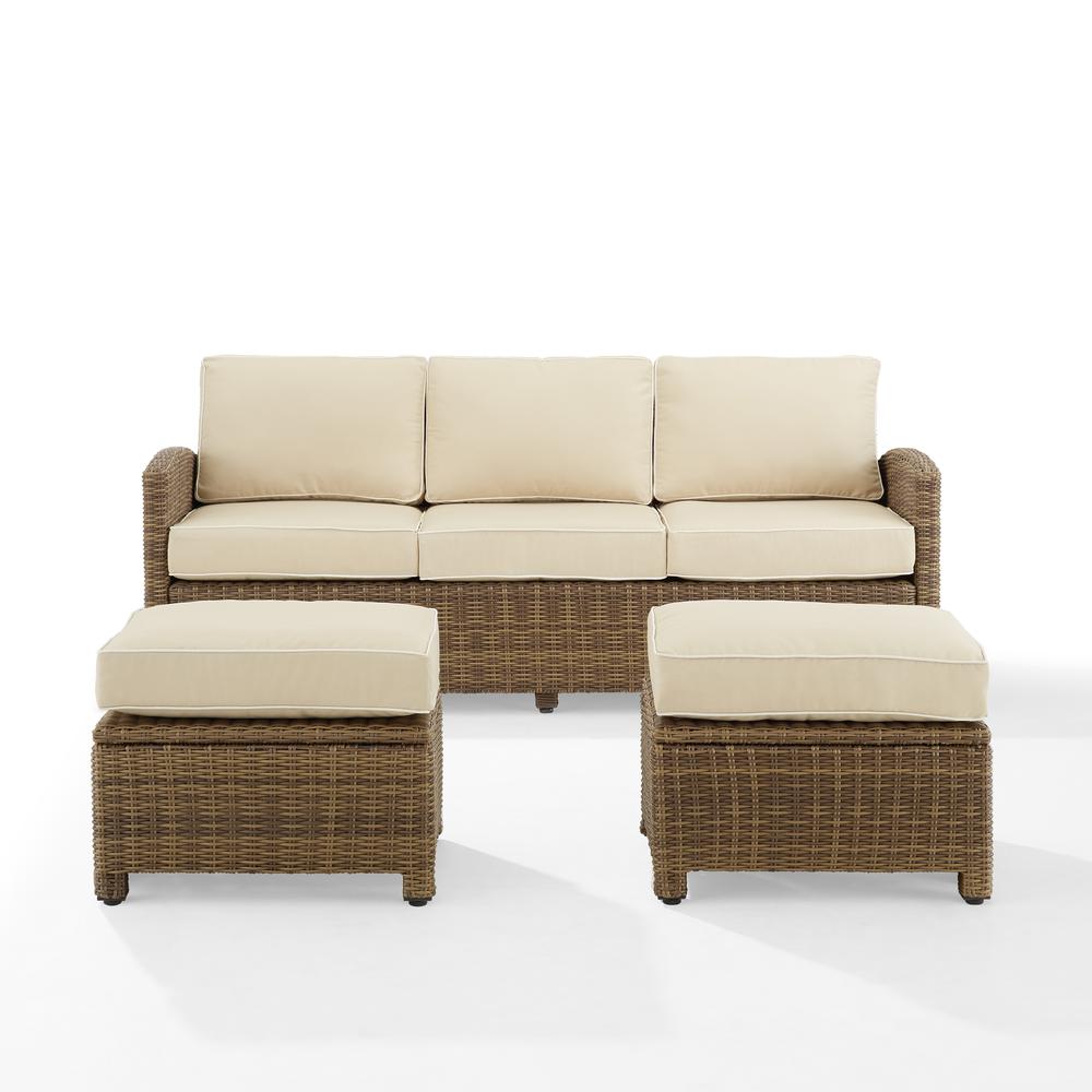 Bradenton 3Pc Outdoor Wicker Sofa Set Sand/Weathered Brown - Sofa & 2 Ottomans