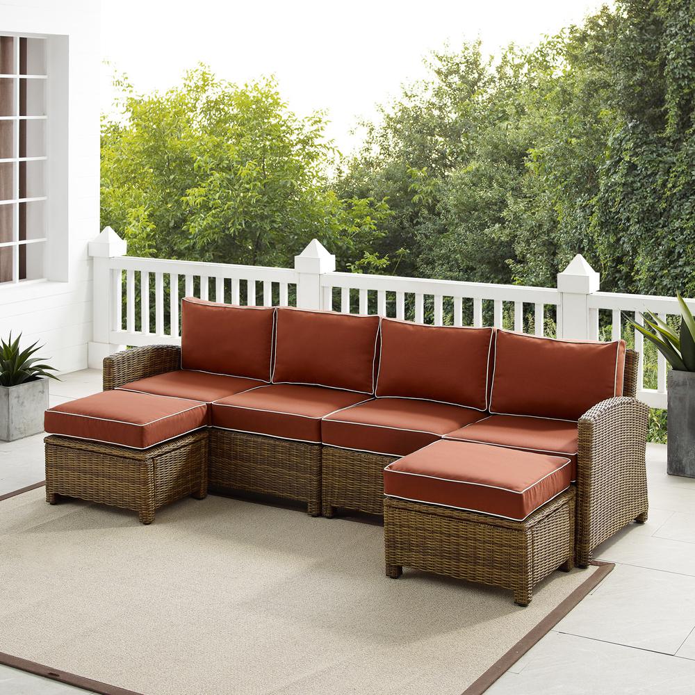 Image of Bradenton 4Pc Outdoor Wicker Sectional Set Sangria /Weathered Brown - Left Loveseat, Right Loveseat, & 2 Ottomans