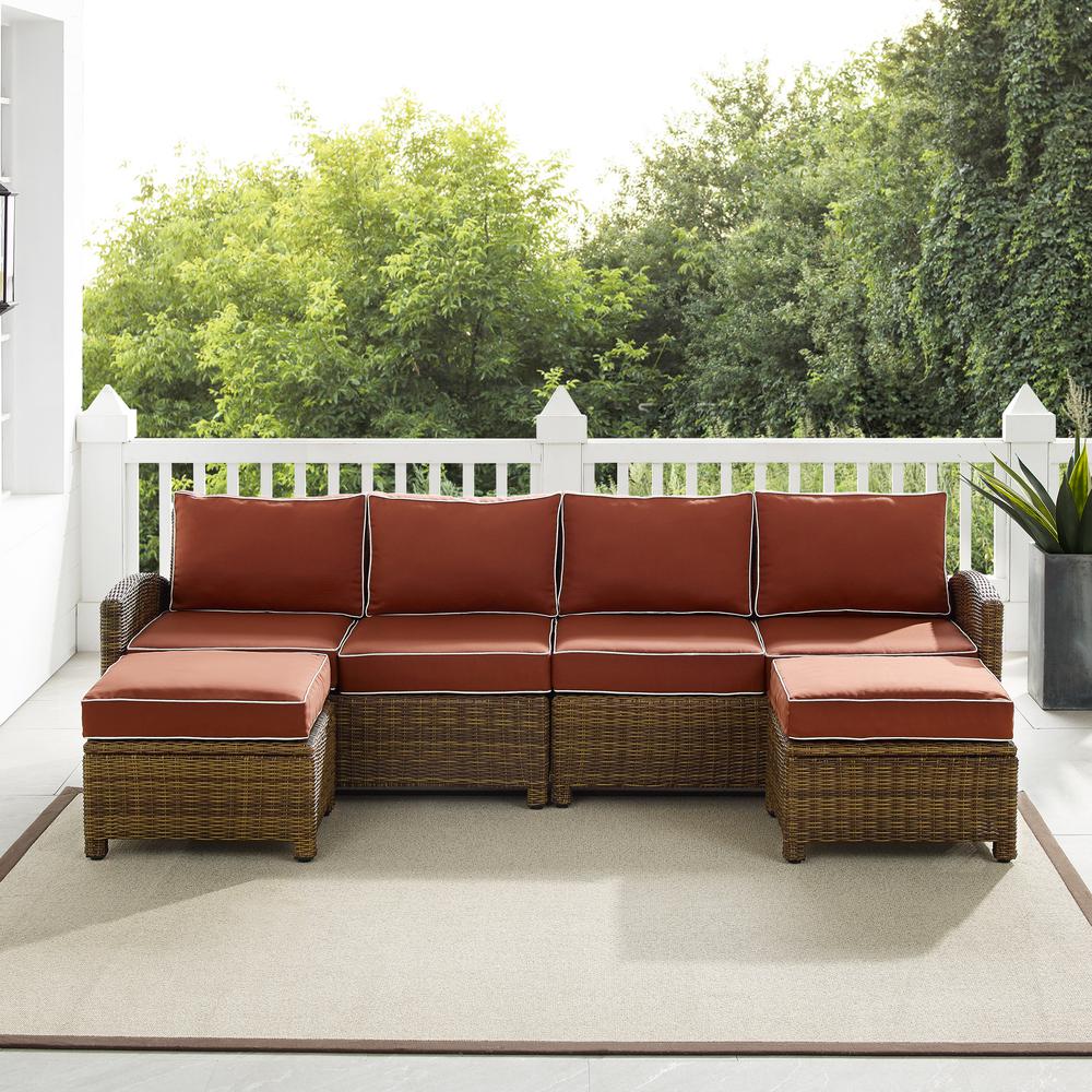 Bradenton 4Pc Outdoor Wicker Sectional Set Sangria /Weathered Brown - Left Loveseat, Right Loveseat, & 2 Ottomans