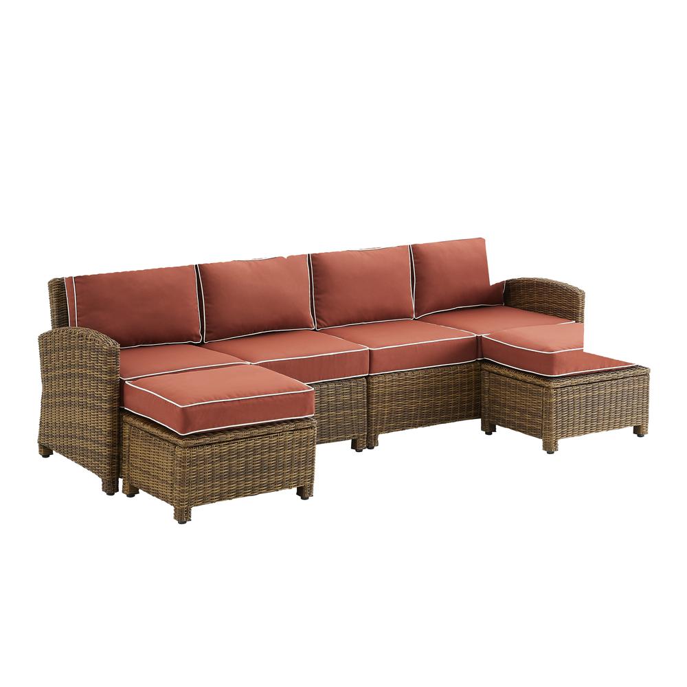 Bradenton 4Pc Outdoor Wicker Sectional Set Sangria /Weathered Brown - Left Loveseat, Right Loveseat, & 2 Ottomans