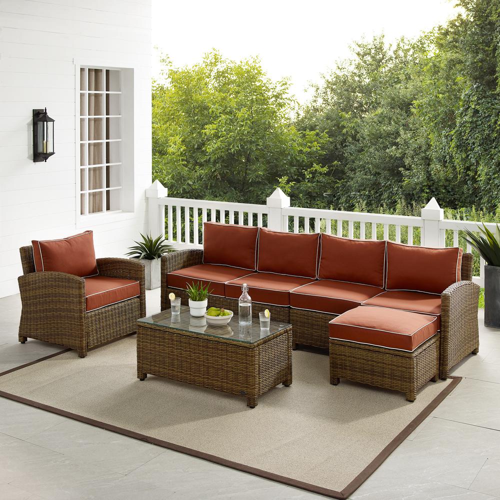 Image of Bradenton 5Pc Outdoor Wicker Sectional Set Sangria /Weathered Brown - Left Loveseat, Right Loveseat, Armchair, Coffee Table, & Ottoman