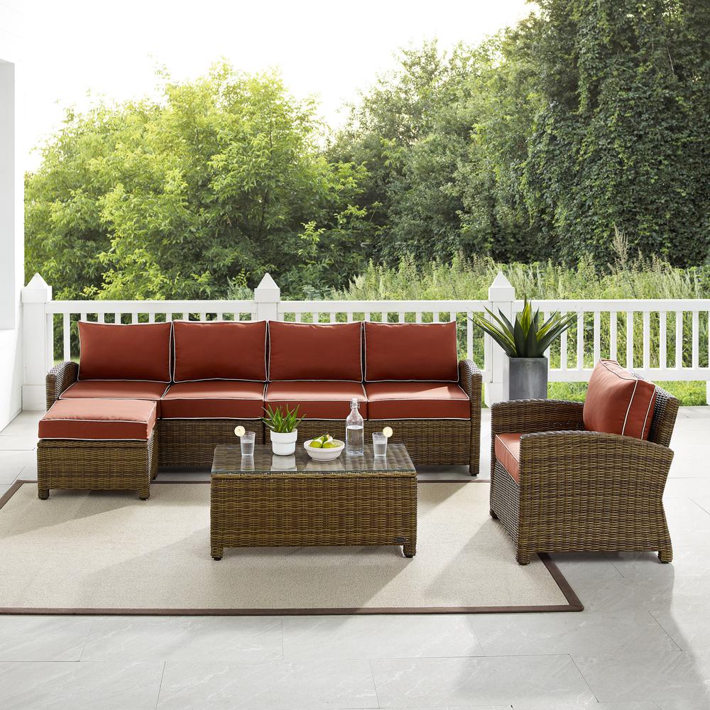 Bradenton 5Pc Outdoor Wicker Sectional Set Sangria /Weathered Brown - Left Loveseat, Right Loveseat, Armchair, Coffee Table, & Ottoman