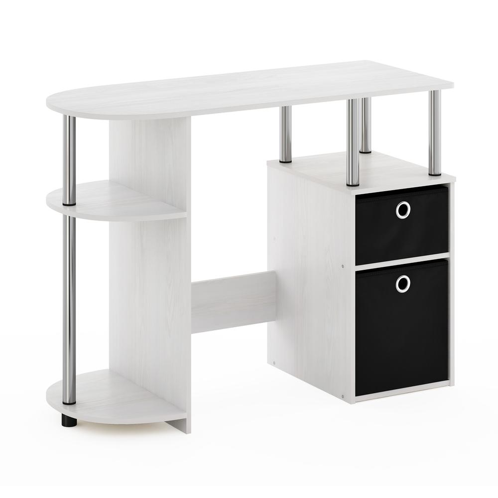 Image of Furinno Jaya Simplistic Computer Study Desk With Bin Drawers, White Oak, Stainless Steel Tubes