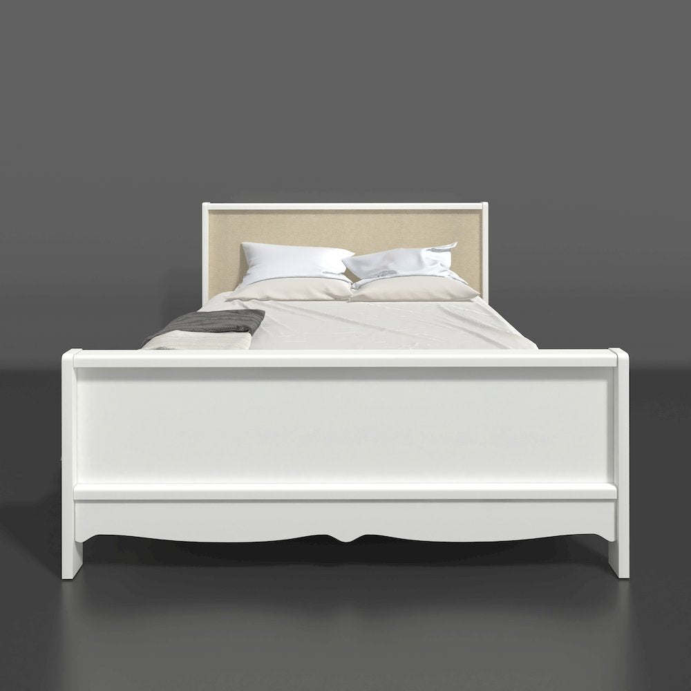 Biscayne Queen Bed With Slat Roll, White/Textile Beige