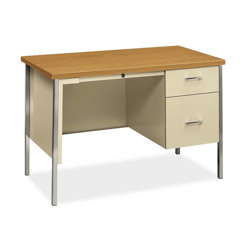 Image of Hon 34000 Series Small Office Desk | 1 Box / 1 File Drawer | 45-1/4"W X 24"D X 29-1/2"H | Harvest Laminate | Putty Finish