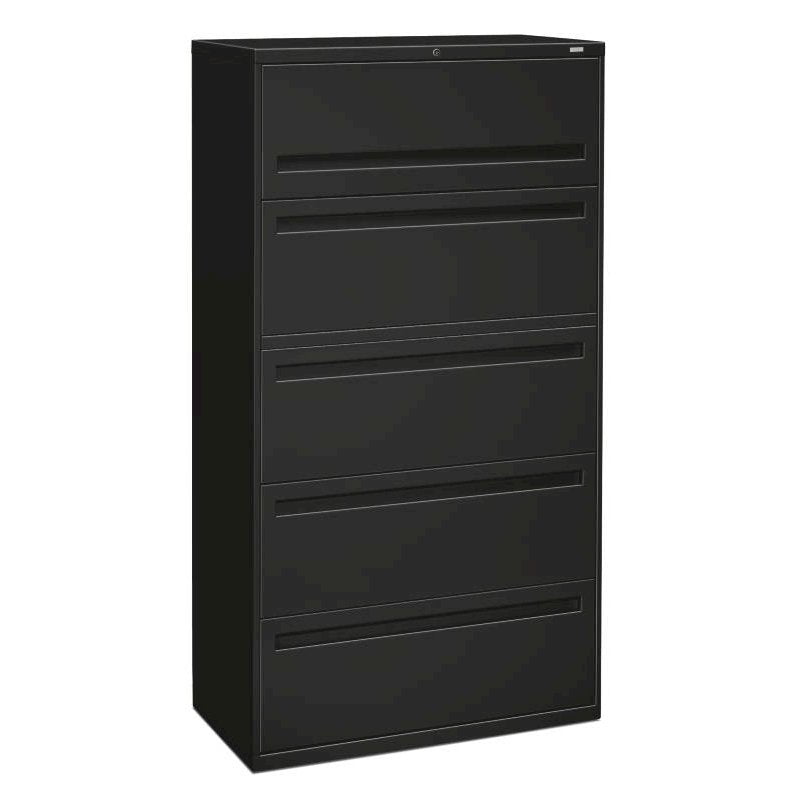 HON Brigade 700 Series Lateral File | 5 Drawers | 36"W x 19-1/4"D x 67"H | Black Finish