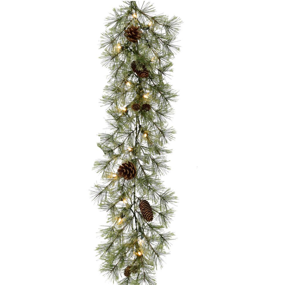 This is the image of FHF 9-Foot Garland with Pinecones and Battery-Operated Warm White LED Lights