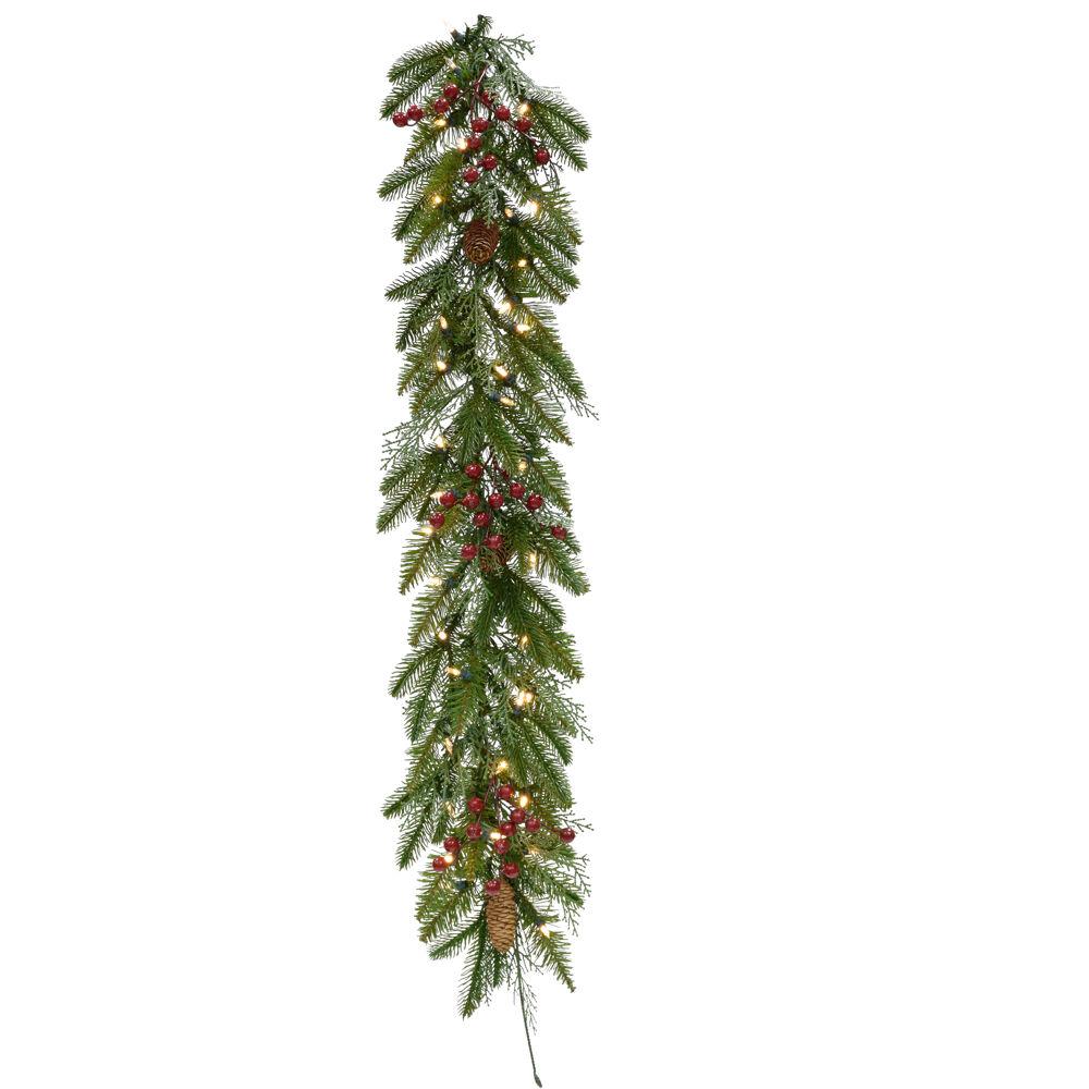 This is the image of FHF 9-Foot Garland with Pinecones and Berries, Battery Operated Warm White LED Lights