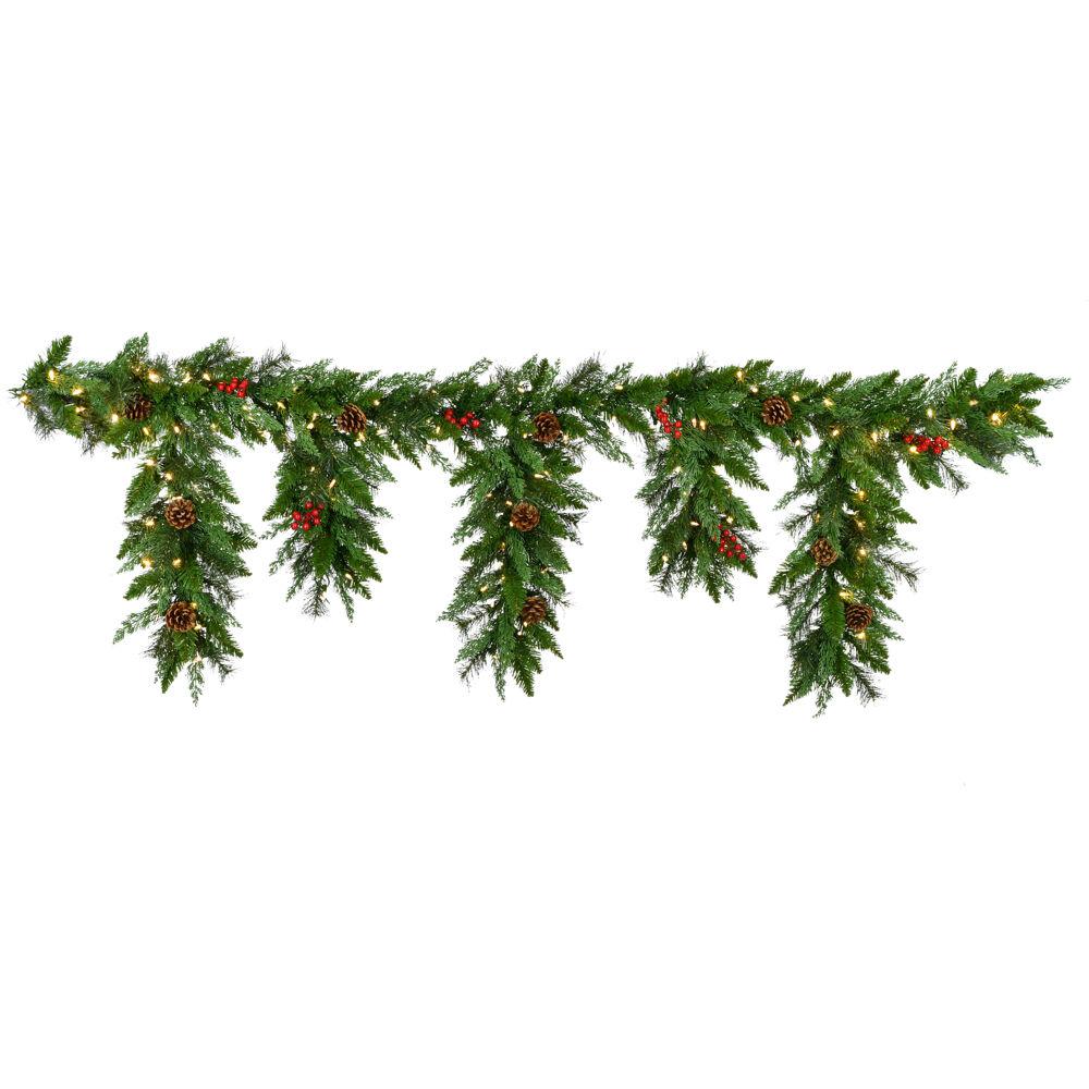 This is the image of FHF 6-Ft Icicle Garland with Pinecones and Warm White B/O LED Lights