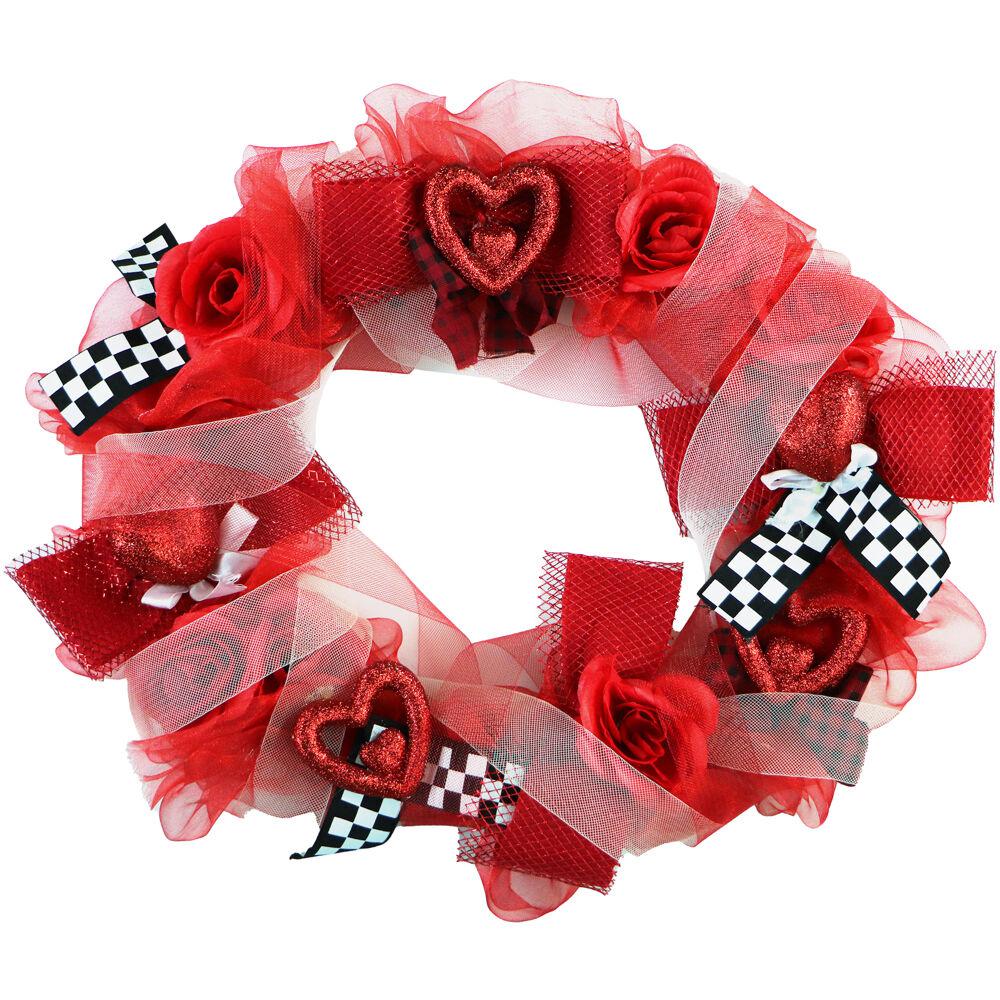 This is the image of 20-Inch Valentine's Ribbon Wreath with Hearts and Bows