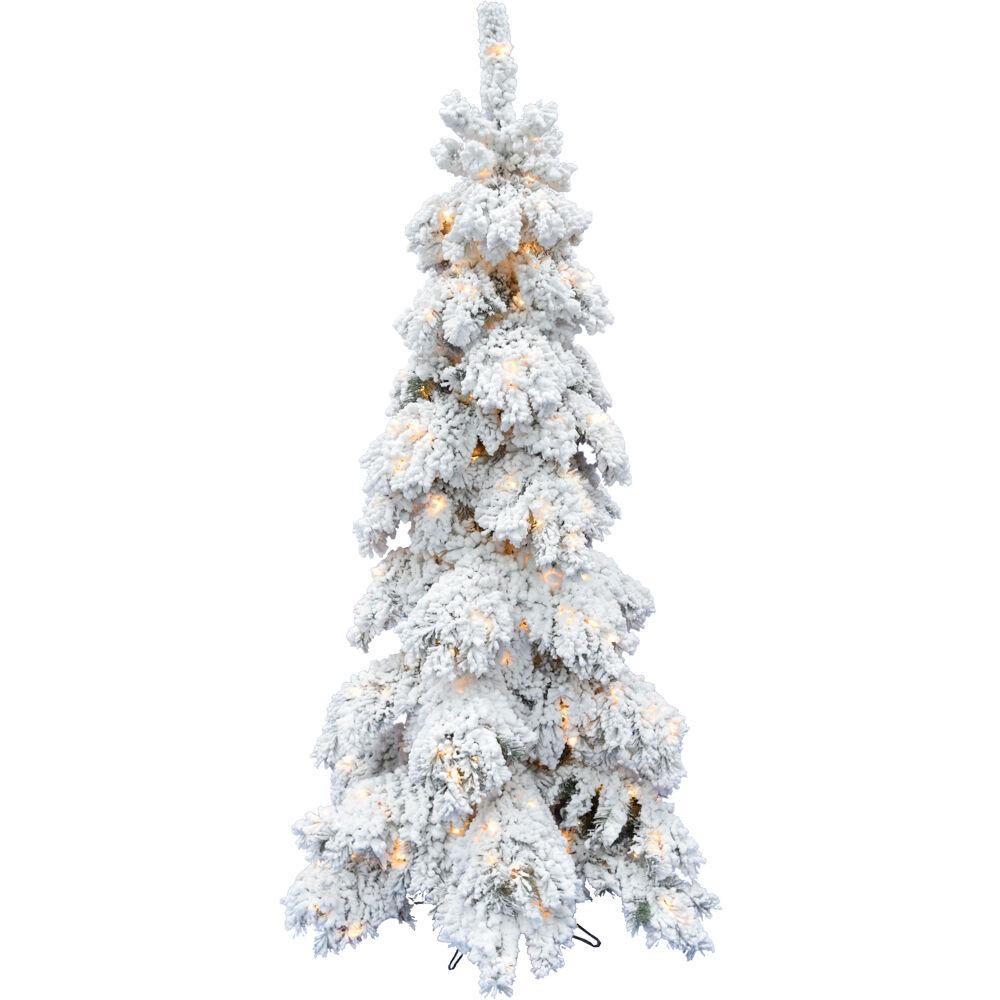 This is the image of FHF 4-Ft Elk Mountain Snow Flocked Tree with Warm White LED Lights