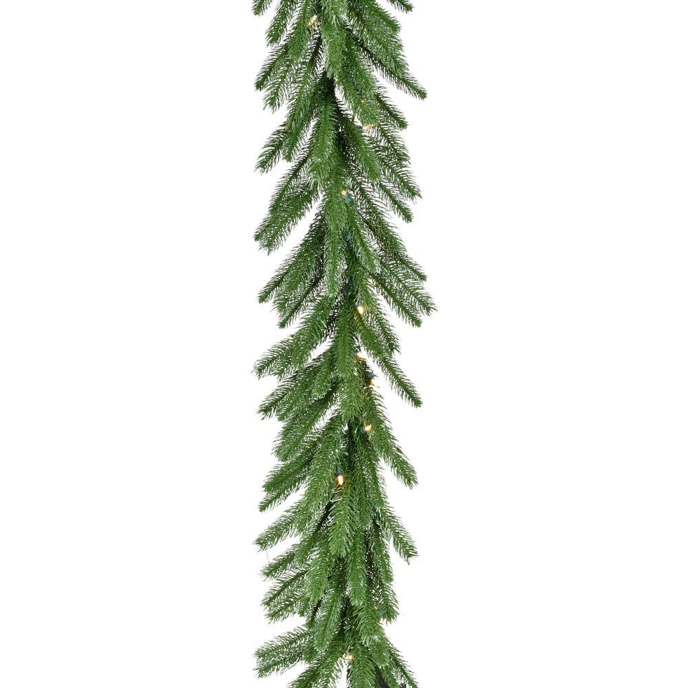 This is the image of FHF 9-Foot Green Fir Garland with Battery Operated Warm White LED Lights