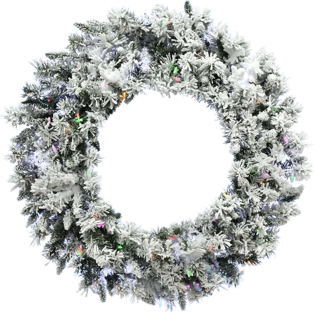 This is the image of FHF 24" Mountain Pine Flocked Wreath with Battery-Operated 3 Function Multi-Color Lights