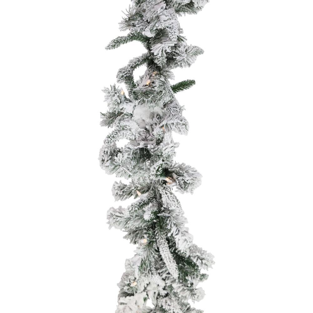 This is the image of FHF 9-Foot Mountain Pine Flocked Garland with Battery-Operated LED Lights