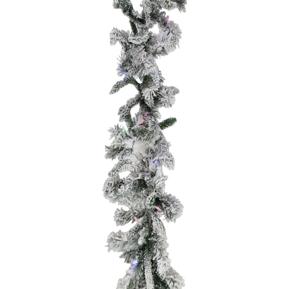 This is the image of 9-Ft Mountain Pine Flocked Garland with Battery Operated 3 Function Multi-Color Lights