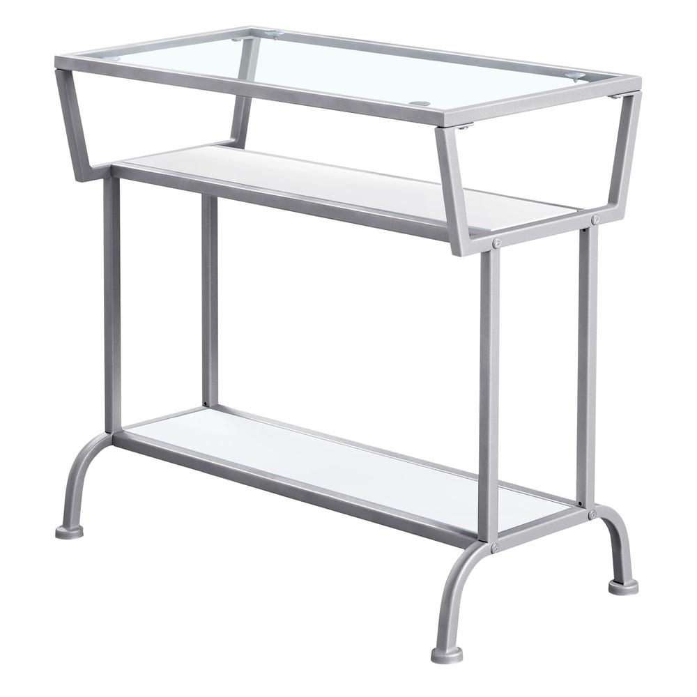 Image of Accent Table - 22"H / White / Silver / Tempered Glass