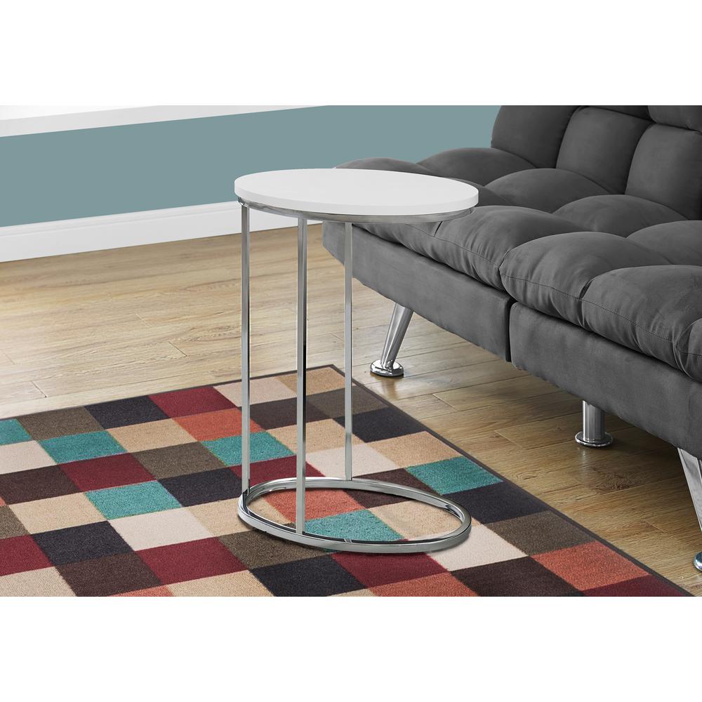 Accent Table - Oval / Glossy White With Chrome Metal