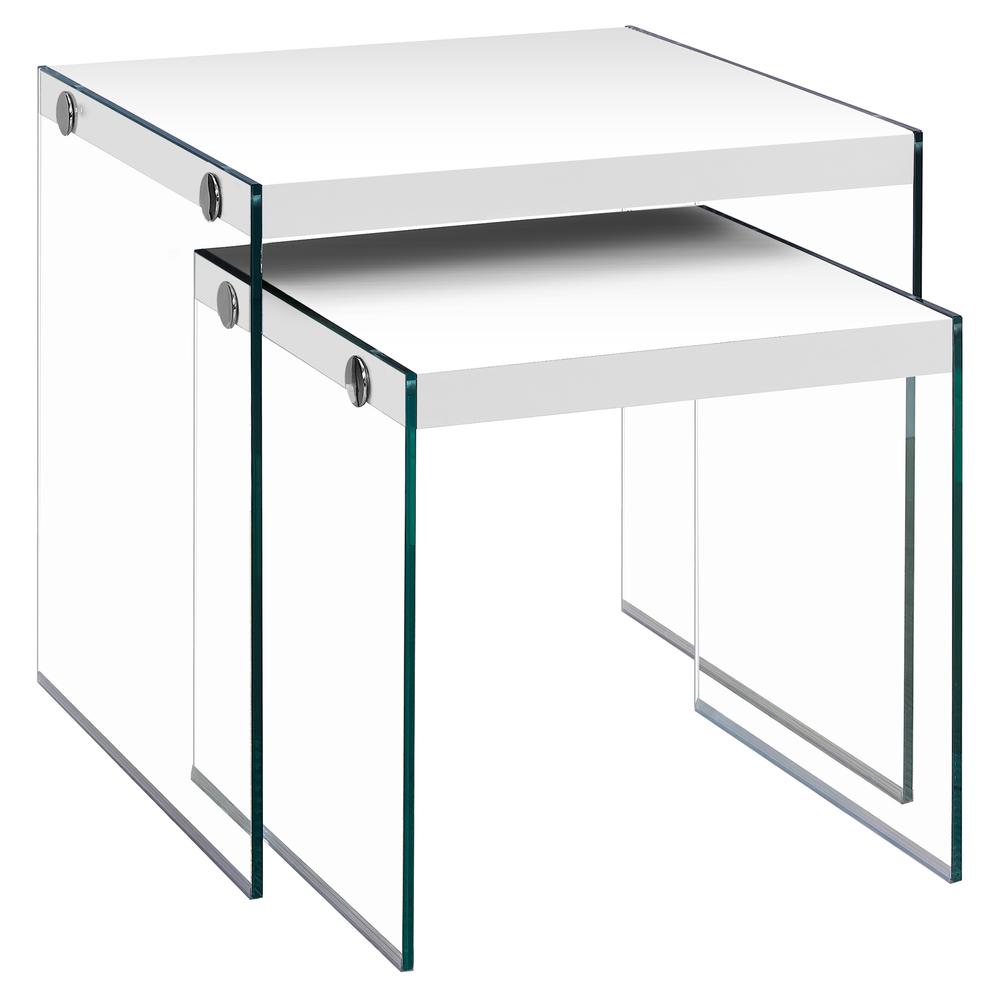 Image of Nesting Table - 2Pcs Set / Glossy White / Tempered Glass