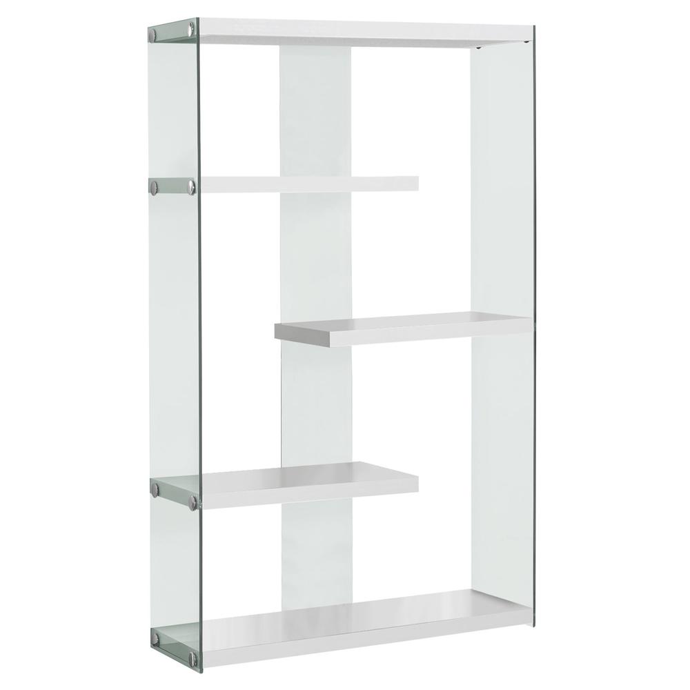 Image of Bookcase - 60"H / Glossy White With Tempered Glass