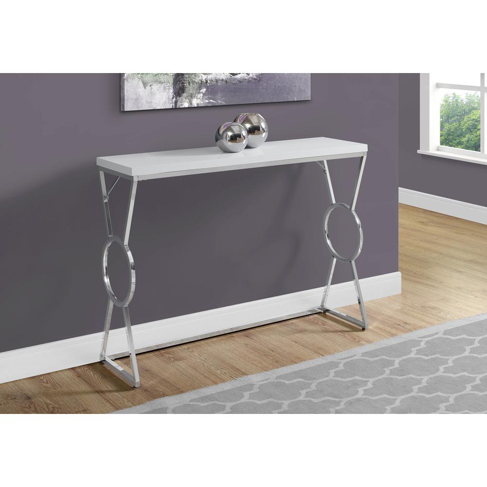 Accent Table - 42"L / Glossy White / Chrome Metal