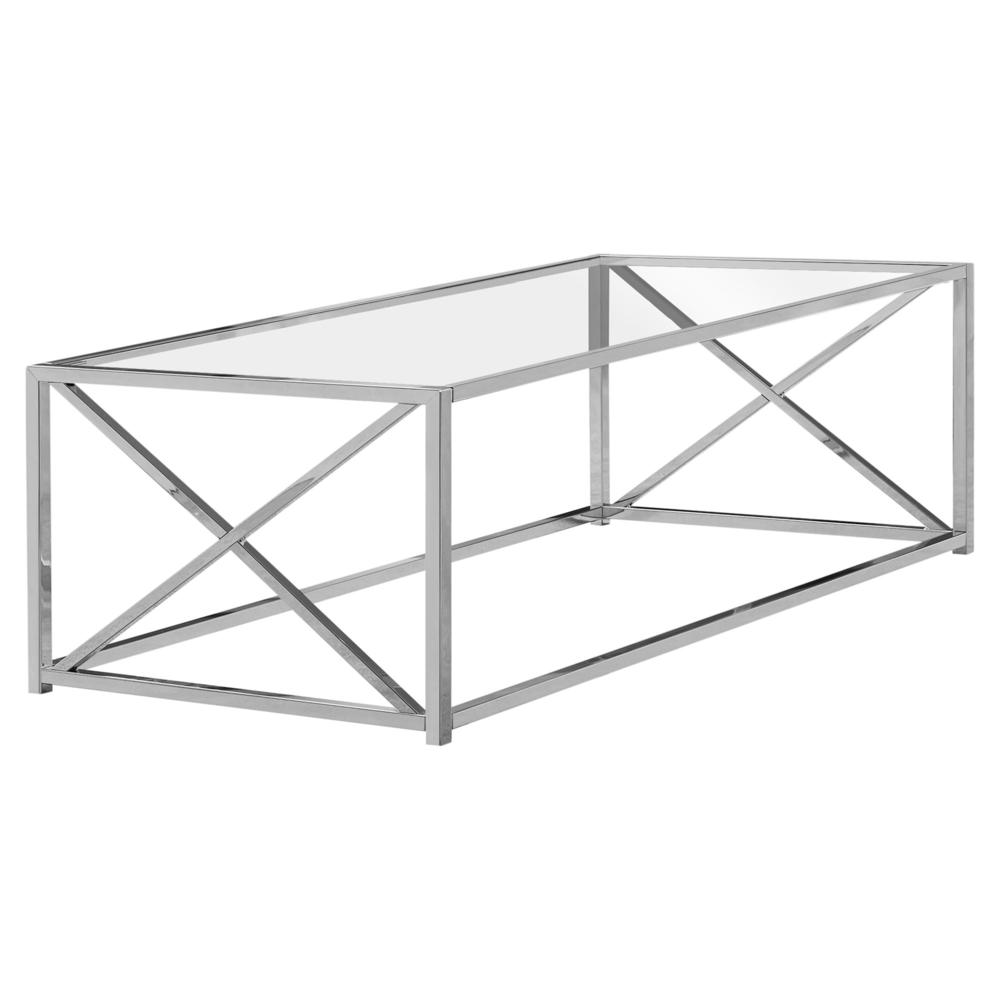 Image of Coffee Table - 44"L / Chrome Metal With Tempered Glass
