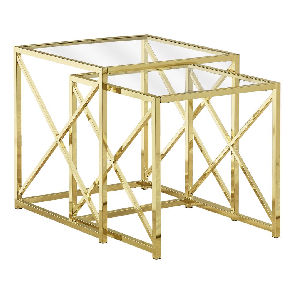 Image of Nesting Table - 2Pcs Set / Gold Metal With Tempered Glass
