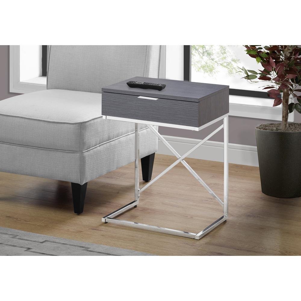 Accent End Table - 24"H / Grey / Chrome Metal With Drawer