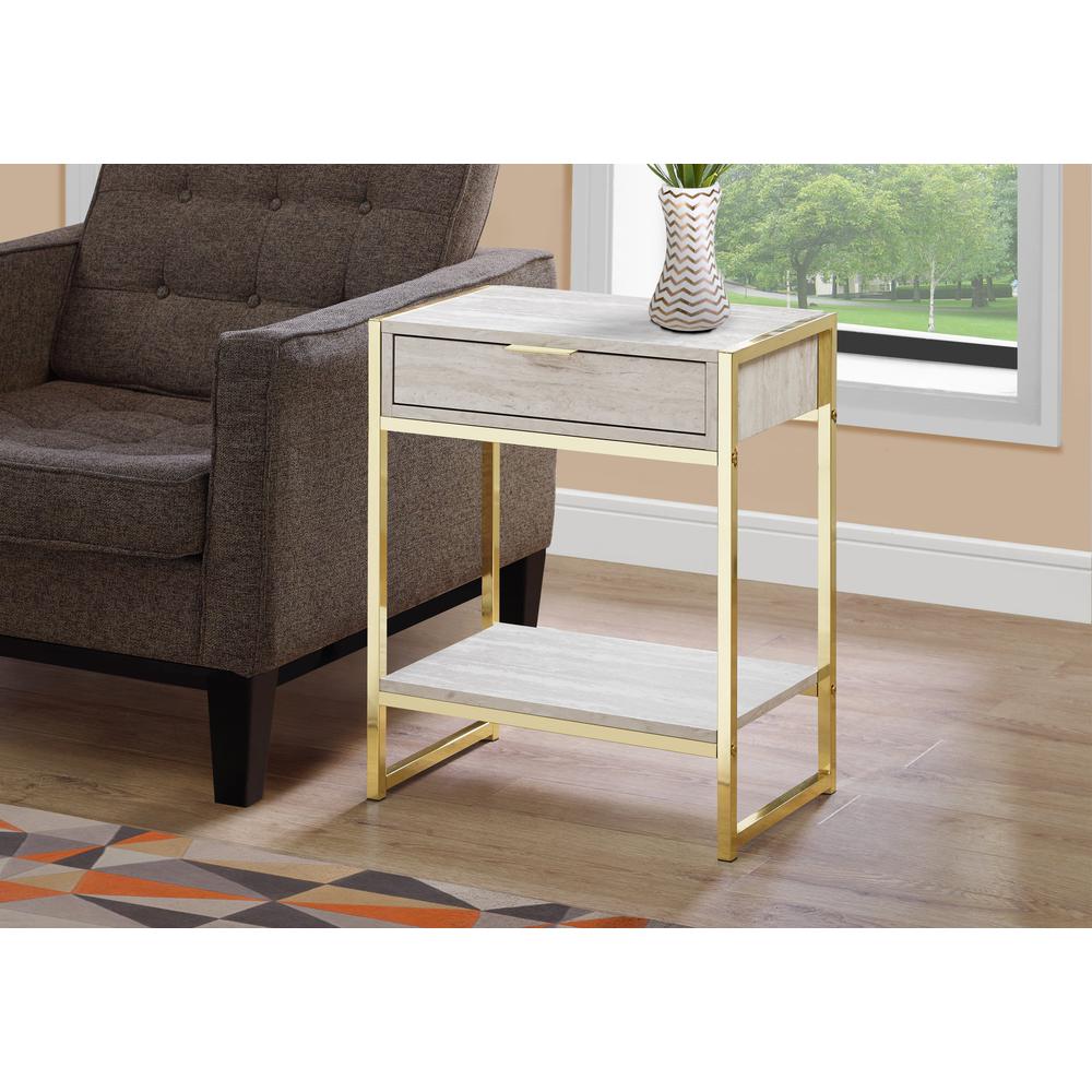 Accent Table - 24"H / Beige Marble / Gold Metal