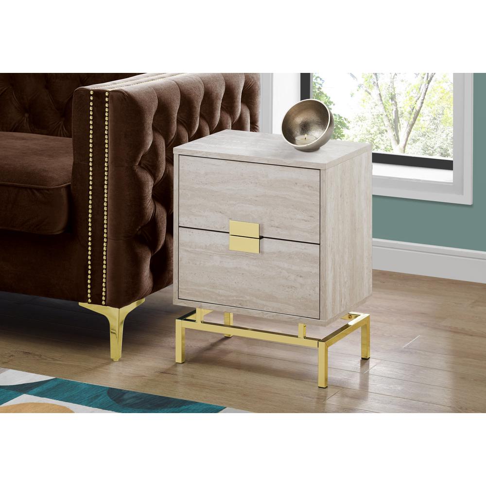 Accent Side Table - 24"H / Beige Marble / Gold Metal